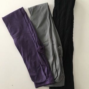 Three pair of tights - patterned black, purp, grey